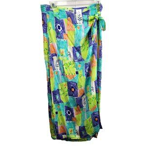 Vintage Line Two Womens Wrap Maxi Skirt Medium Colorful Patchwork Artsy Beachy‎